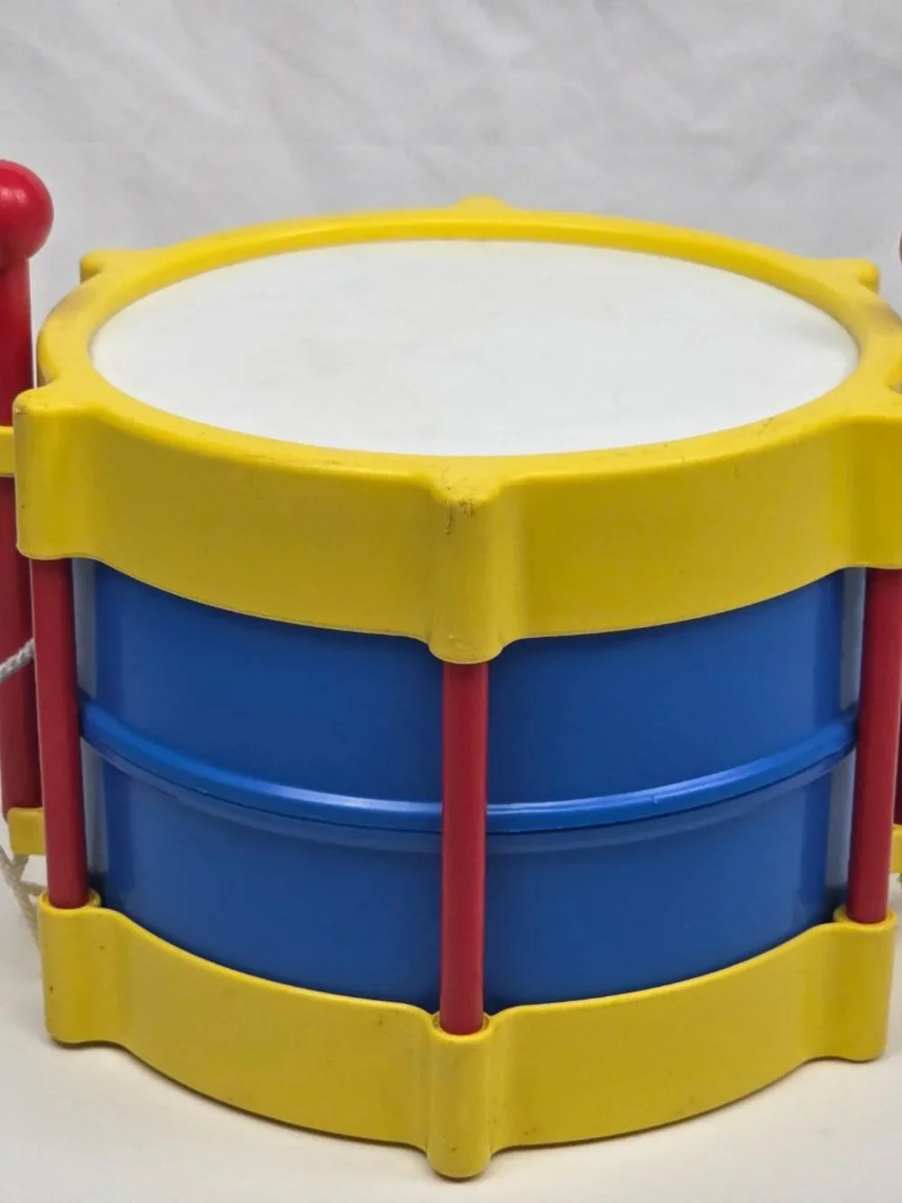 Vintage Little Tikes Toy Drum w/ Drumsticks Red Blue Yellow Plastic Musical Drum